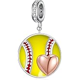 Fuguangju 925 Sterling Silver Heart Softball Charm for Bracelets - Jewelry Gifts for Players