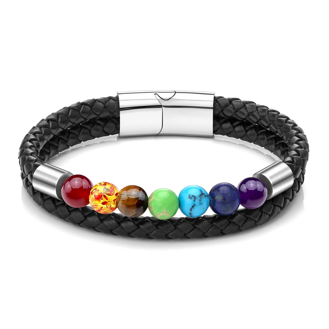 Zysta Natural Crystals Chakra Bracelet Womens 7 Chakra Crystal Stone Gemstone Leather Bracelet