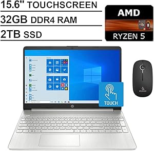 2020 Newest HP Pavilion 15.6 Inch Touchscreen Laptop with Webcam, AMD Ryzen 5 3500U (Beats i5-7200U), 32GB RAM, 2TB SSD, Windows 10 Home S, Silver + NexiGo Wireless Mouse Bundle