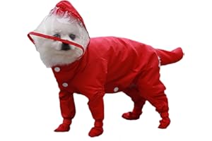 IOICYBF Dog Raincoat with Hood, Waterproof Full-Coverage Reflective Rain Jacket Quick-Drying Rain Poncho and Shoes for Small Medium Large Dogs,Red,L