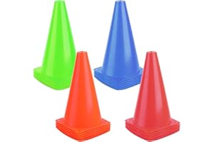 FRAGRAIM 9 Inch Plastic Training Traffic Cones, Sport Cones, Agility Field Marker Cones for Soccer Basketball Football Drills Training, Outdoor Activity or Events - (Set of 10, 12, 15 or 24, 4 Colors)