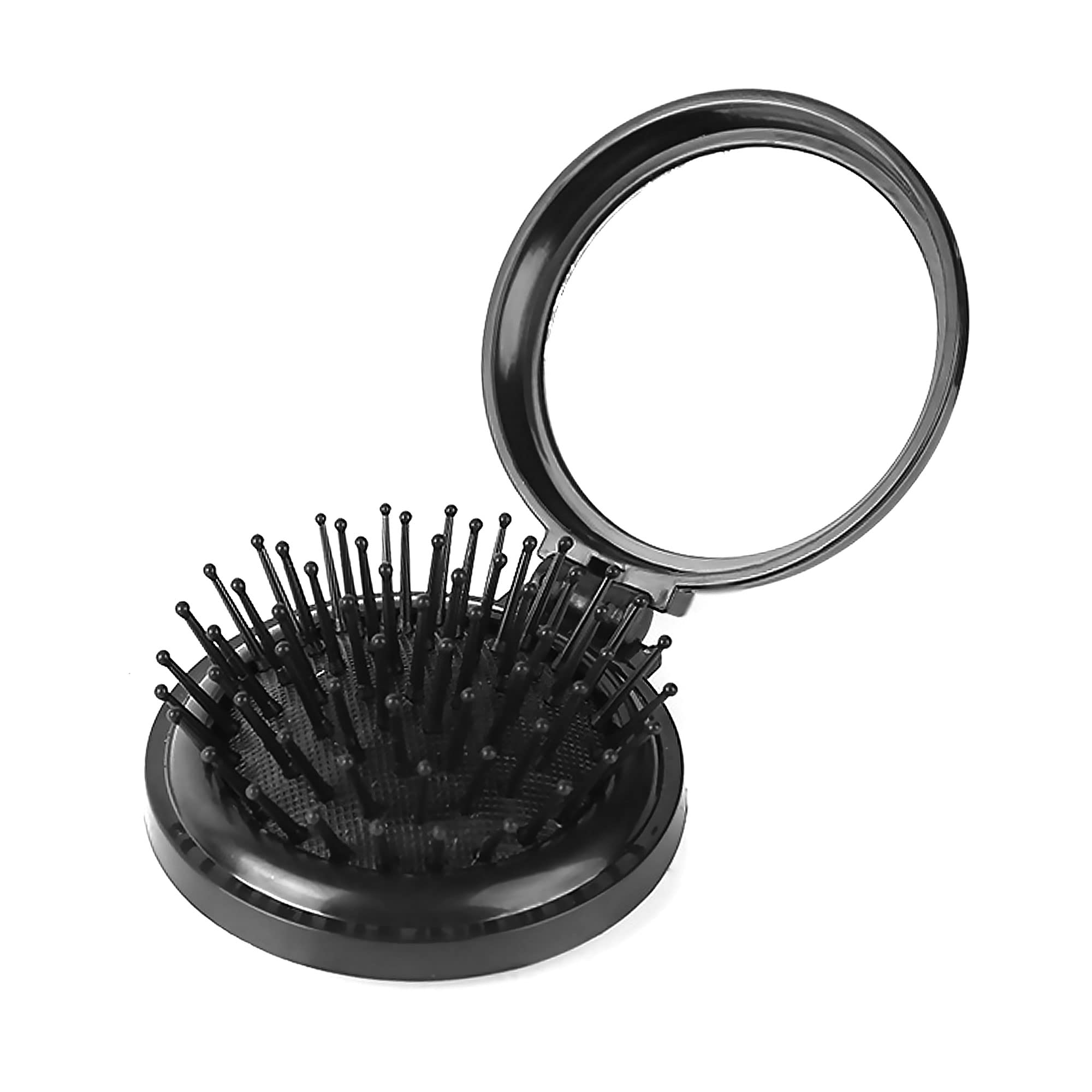 Photo 1 of 1st Choice Folding Hair Brush with Mirror,Round Mini Compact Massage Comb for Purse/Pocket,Travel Size for Girls and Women (Black)