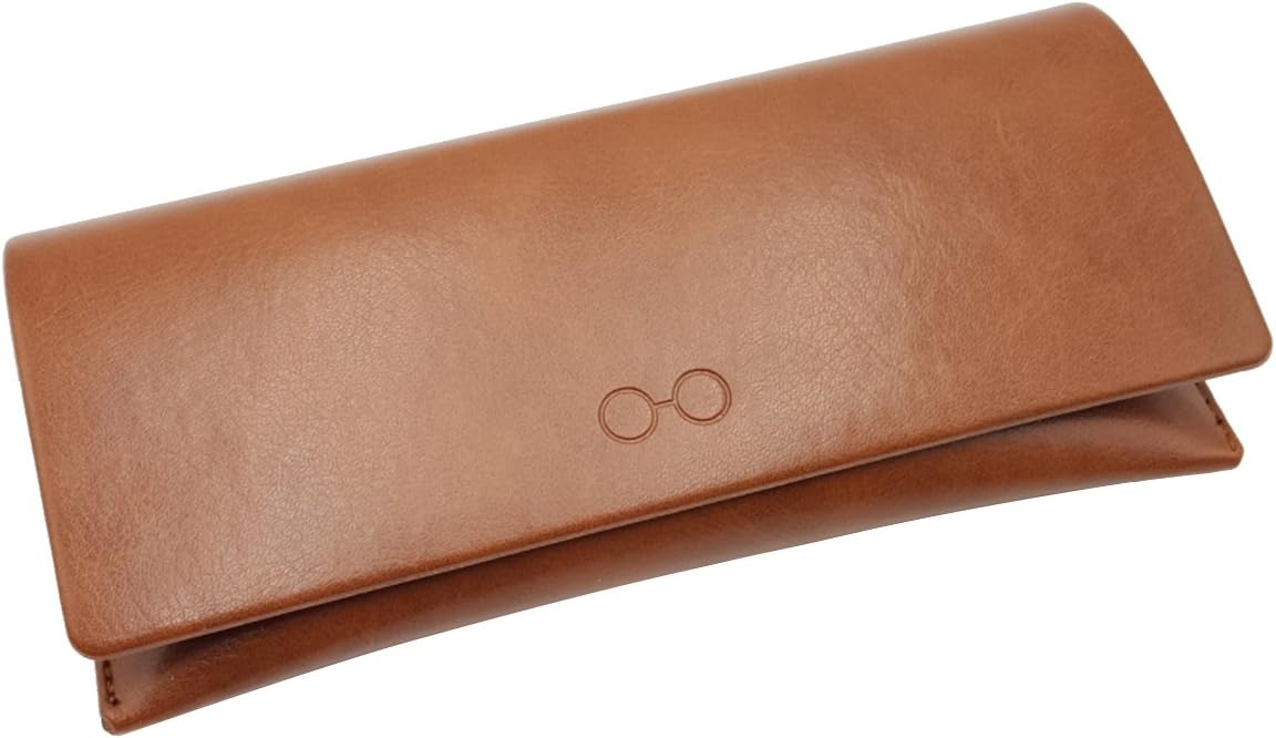 Eyeglasses Sunglass Case Bifold Leather Soft Eyewear Holder Pouch Sleeve Slim Women (Brown)