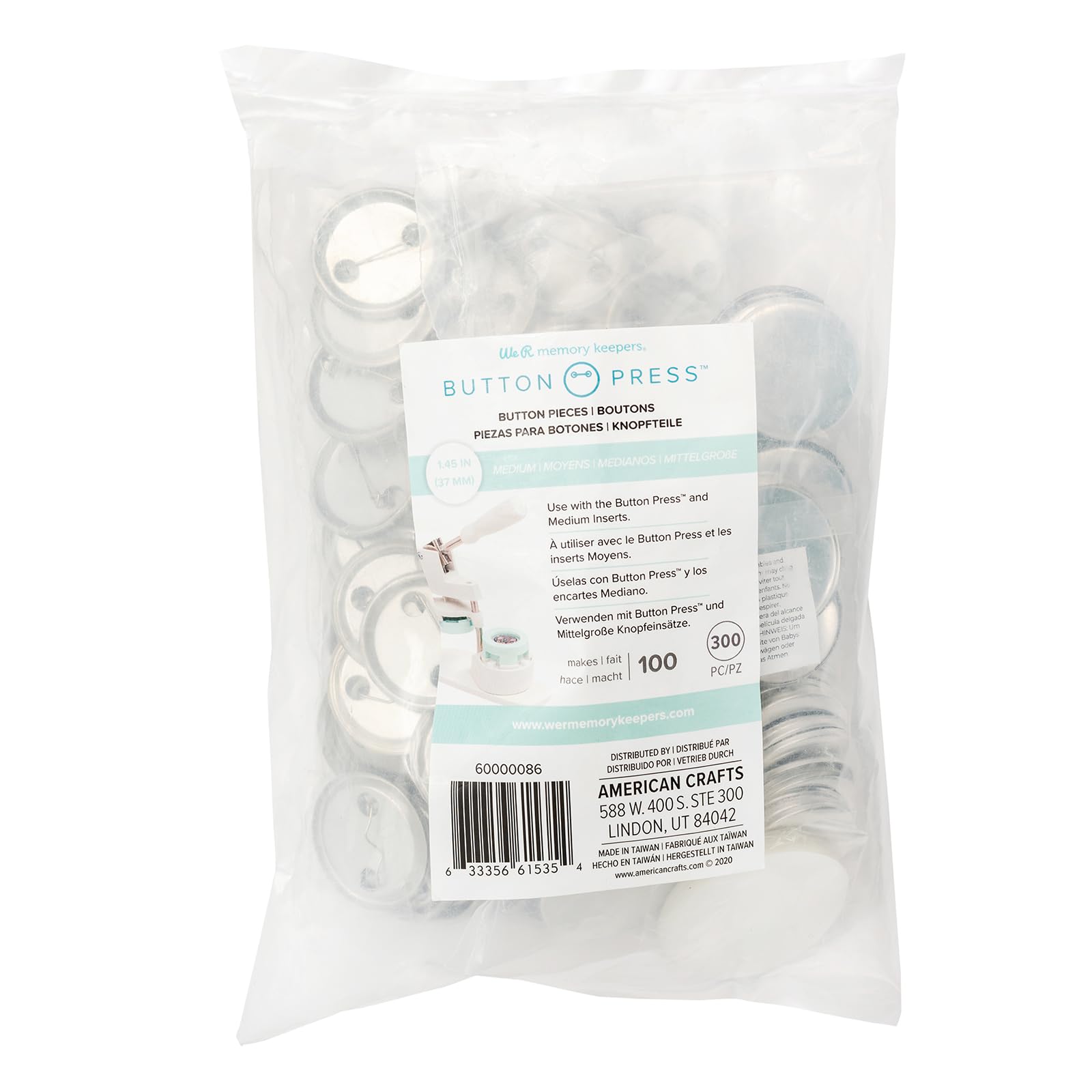 We R Memory Keepers Medium Button Press Refill (37mm), 100-pack, Create DIY Custom Buttons for Backpacks, Purses, Bags, Pins, Badges, Keychains, and More