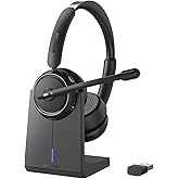 Wireless Headset with Mic for Work, Bluetooth Headset with Mic (AI Noise Canceling & Mic Mute), Wireless Headphones with USB Dongle & Charging Base for Work/Home/Call Center/PC/Computer/Zoom/Teams