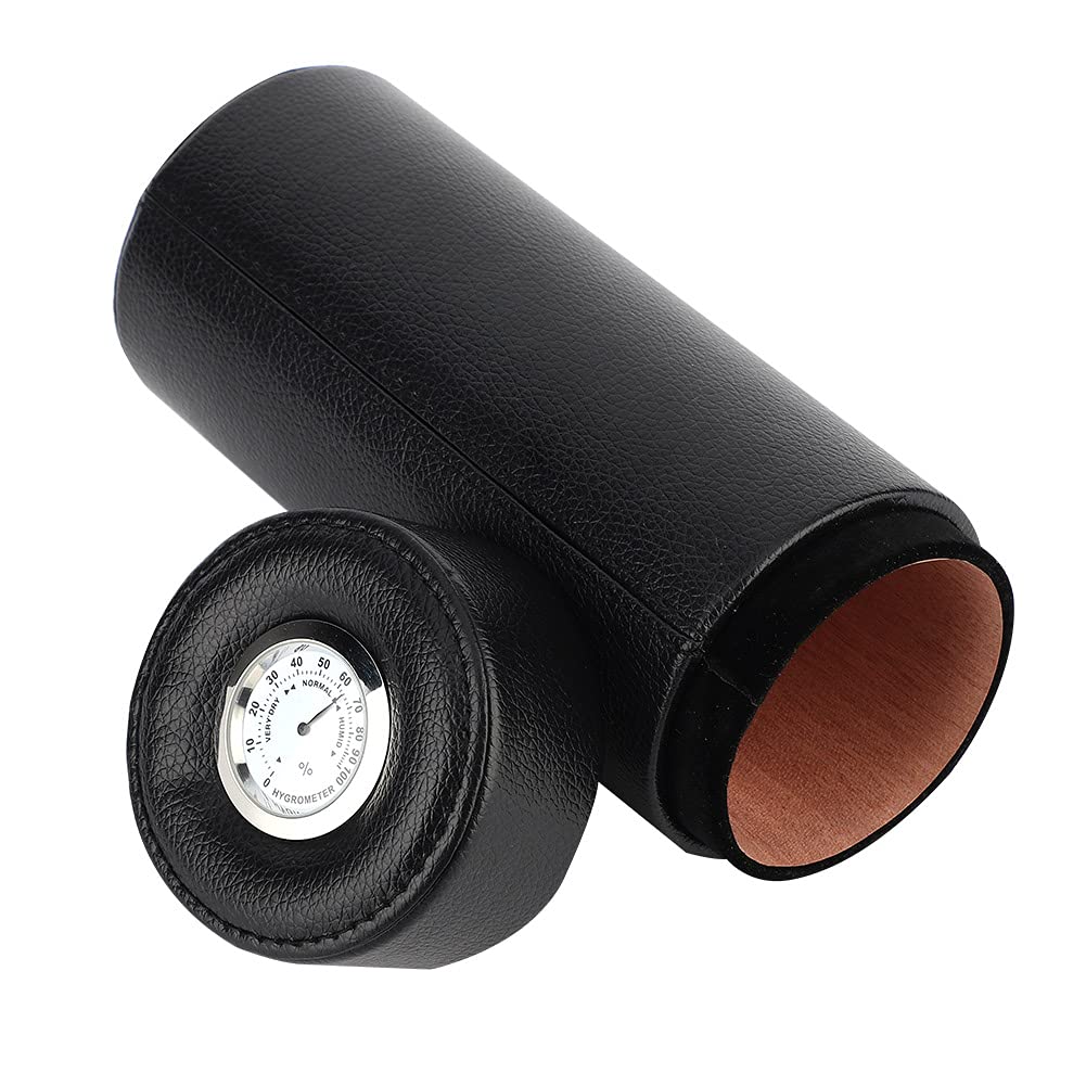 Portable Cigar Humidor Storage Pot Handmade Cedar Wood Cigar Humidor PU Leather Cigar Storage Box with Hygrometer, Humidor,Siphon for Travel,Business - for Cigar Lovers