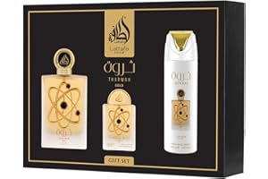 Lattafa Pride Tharwah Gold For Unisex 3 Piece Gift Set (3.4 Fl Oz EDP + 0.65 Fl Oz EDP + 6.67 Fl Oz Deo)