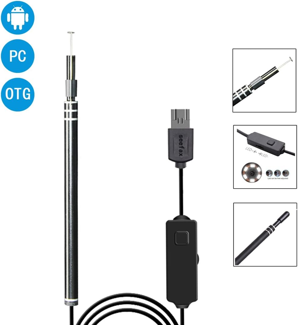 Ear Cleaning Endoscope, Sunreal USB Digital Mini Ear Camera Otoscope Portable HD Visual Earwax Remover Tool, Support Windows PC or Android Phone with OTG