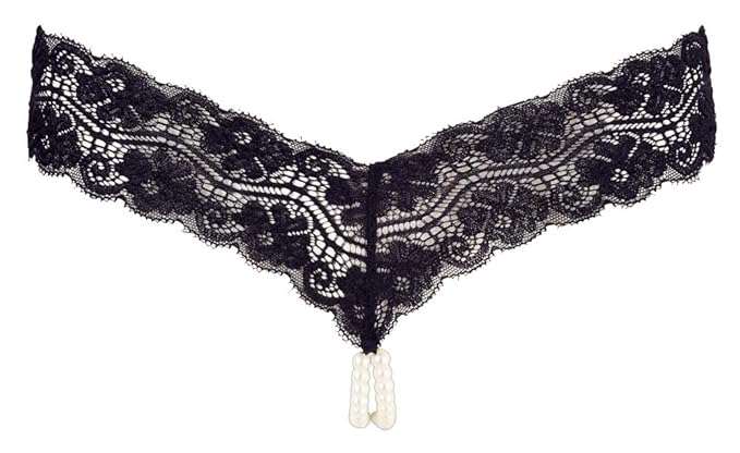Damen String Tangas Slip-s mit zwei Perlenketten durch den offenen Schritt Ouvert schwarz Rio , Frauen-Reizvoll Höschen Sexy Tangas Strings Dessous & Mode Für SIE Dessous Slips, Strings, Pants