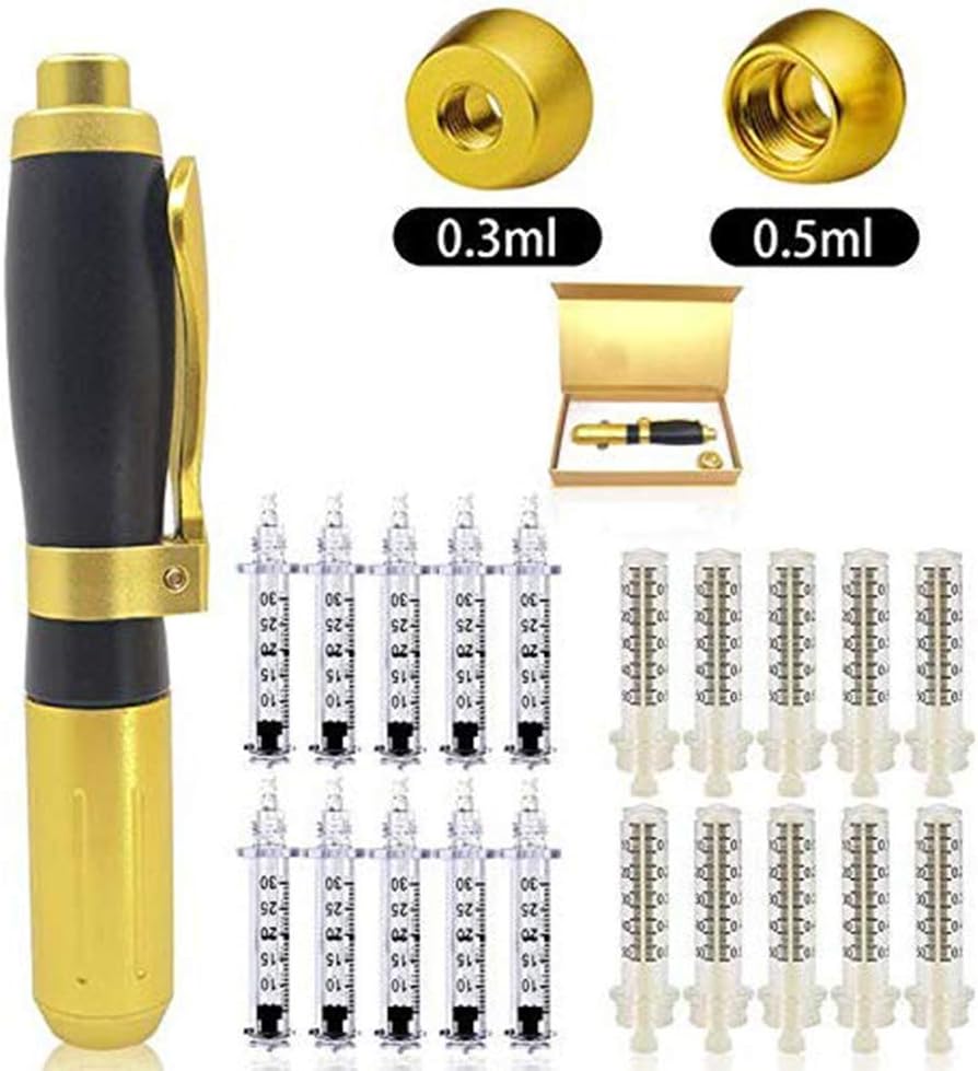 FDCJK Two Head Hyaluron Pen Kit 0.3Ml &0.5Ml Hyaluron Pen High Pressure Acid Guns Atomizer with 20 Ampoule Head for Anti Wrinkle Lip Lifting Skin Rejuvenation