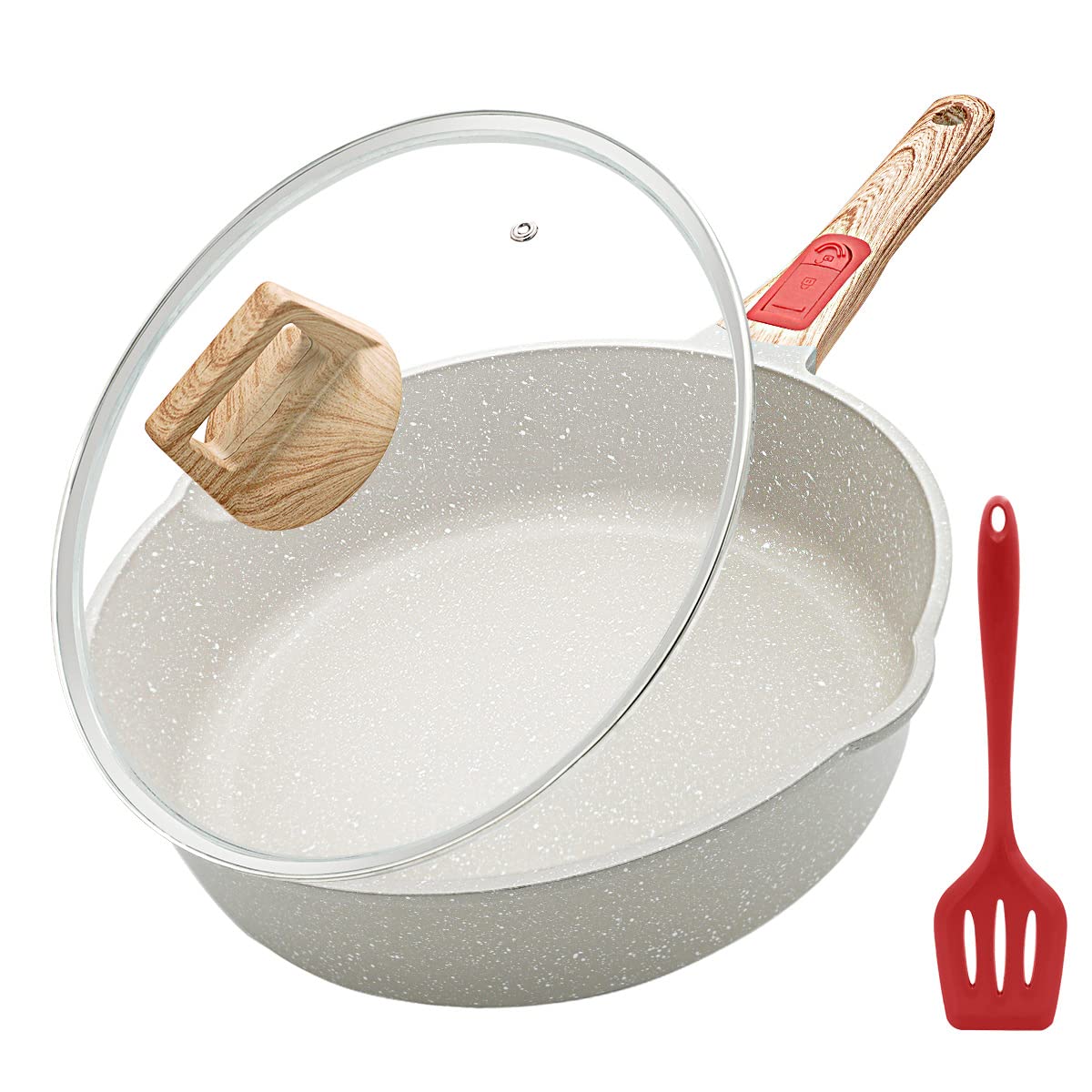 Bobikuke 28cm Nonstick Deep Frying Pan with Lid, Skillet Pan for Cooking with Removable Handle, Dishwasher Safe, Oven Safe, Compatible with All Stovetops — image 1
