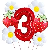 Strawberry Balloons 3rd Birthday Decorations for Girls 40 Inch Red Number 3 Balloon for Strawberry Themed Birthday Party Decor Supplies