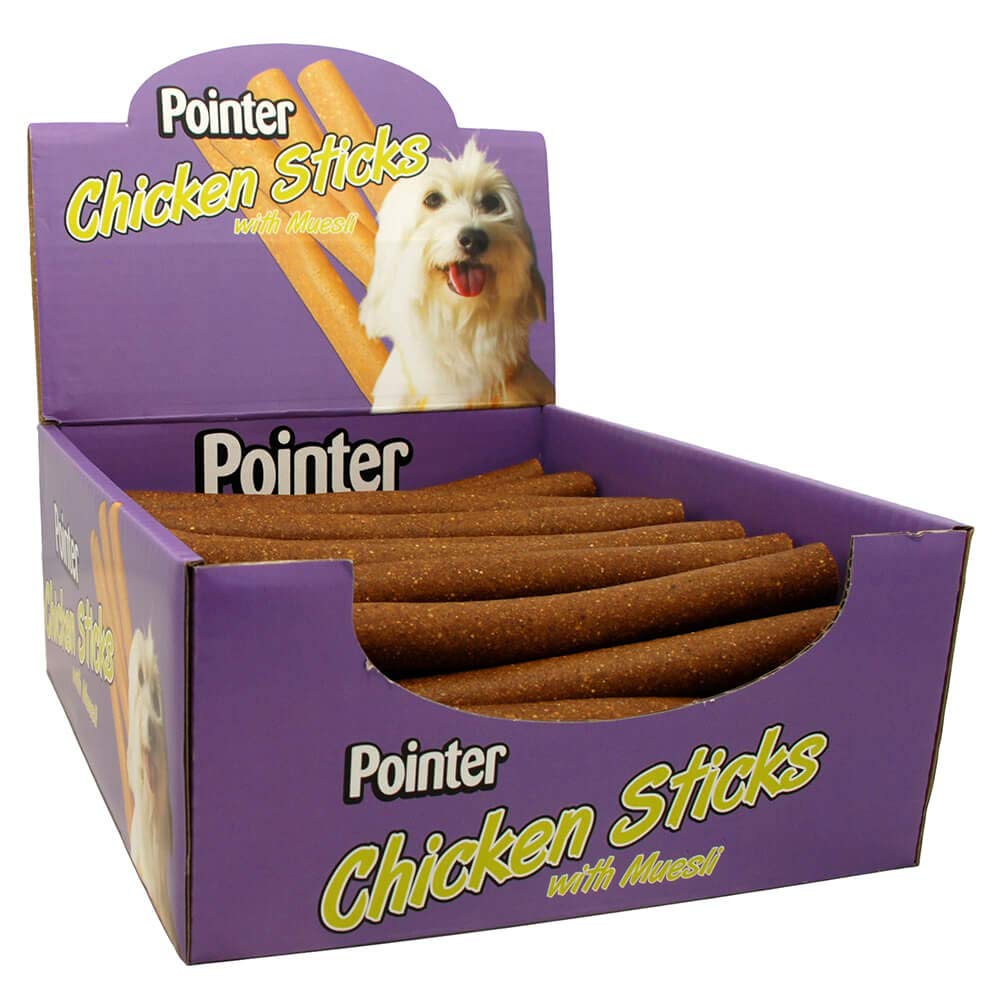 Pointer - Chicken Sticks - Chicken Flavoured Dog Treats - Perfect for Plaque Removal and Dental Hygiene - Feed as Reward or Long Lasting Treat - 50 Sticks.
