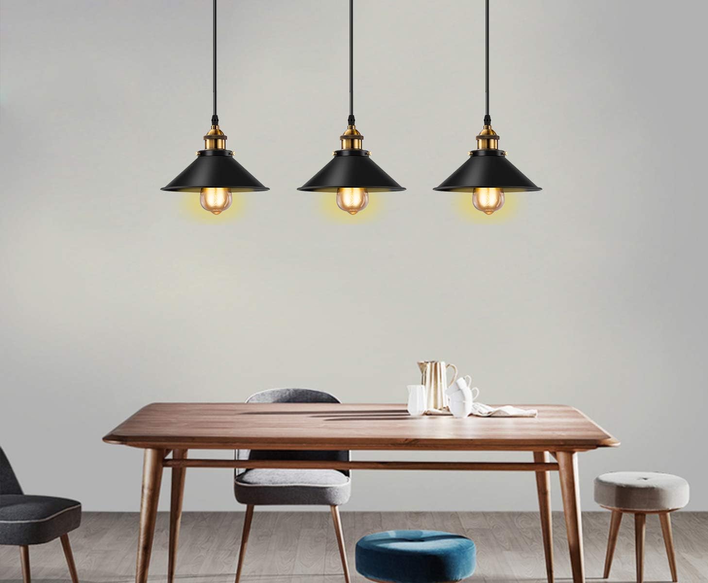 Licperron Industrial Pendant Light E26 E27 Base Vintage Hanging Pendant Lights Retro Pendant Light Fixture Home Kitchen Lighting 3 Pack - - 