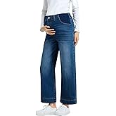 BLENCOT Women's Maternity Jeans High Waisted Wide Leg Stretchy Denim Pants Pregnancy Clothes