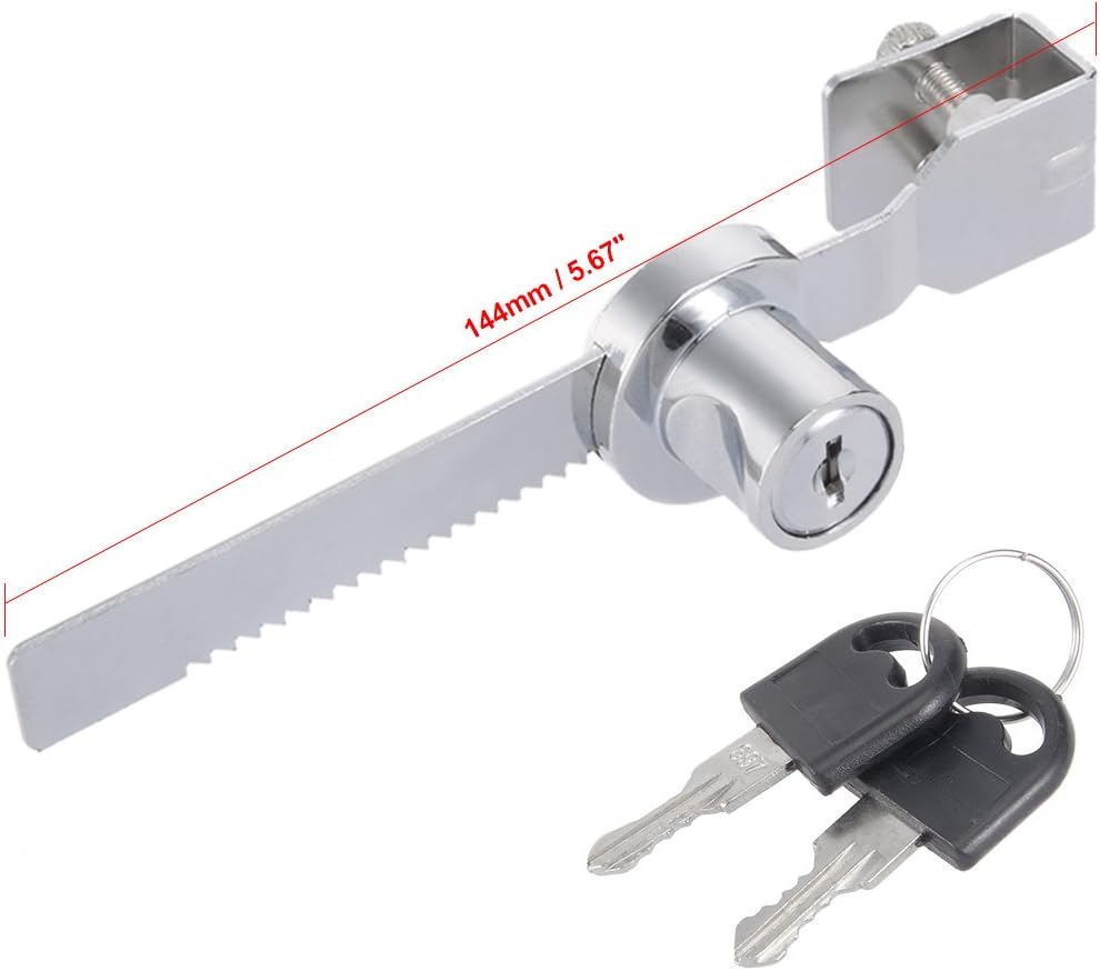 sourcing map Sliding Glass Door Showcase Window Ratchet Lock 2PCS, 144mm Long Zinc Alloy Chrome Finish, Keyed Alike - Image 3