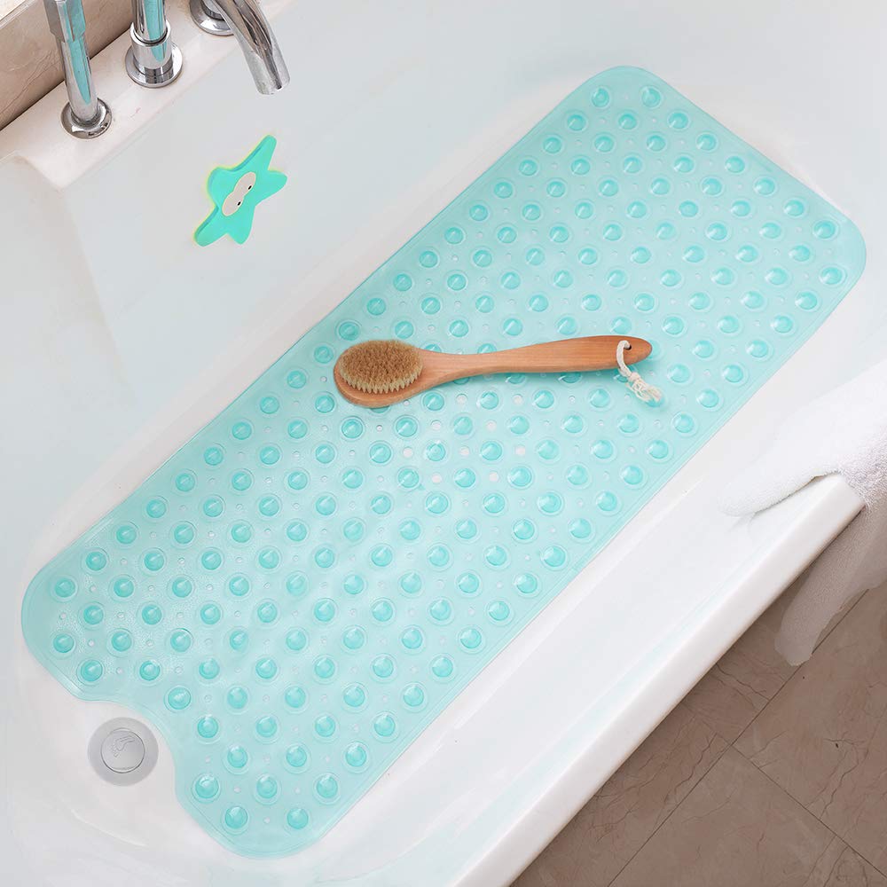 Tree Bud Extra Long Bathtub Mats for Shower Tub - Non-Slip Bath Mat Shower Mat with Suction Cups, Bath Tub Mat for Bathroom with Machine Washable, BPA Free for Kids (Transparent Aqua)