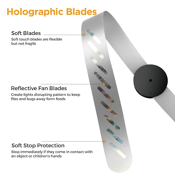FLY FANS FOR TABLES, FLY REPELLENT FAN INDOOR OUTDOOR WITH HOLOGRAPHIC BLADES, BATTERIES POWERED FOR PICNIC, PARTY, RESTAURANT, KITCHEN, AND BBQ,4 PACK