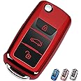 Cacacar for VW Volkswagen Key Fob Cover, Premium Soft TPU Full Protection Key Fob Case for VW Jetta Golf Polo MK6 Passat Tiguan Beetle Key Cover (red)