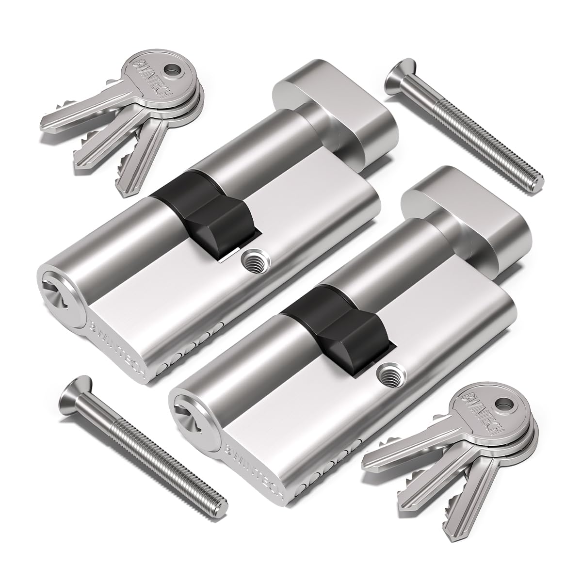 Bwintech 2 Pcs Keyed Alike 80mm (40T/40) Nickel Euro Cylinder Lock,Door Barrel Lock,Thumbturn Knob with 6 Standard Keys,Anti-Pick,Anti-Bump,Anti Drill,High Security for UPVC,Wooden,Composite Doors