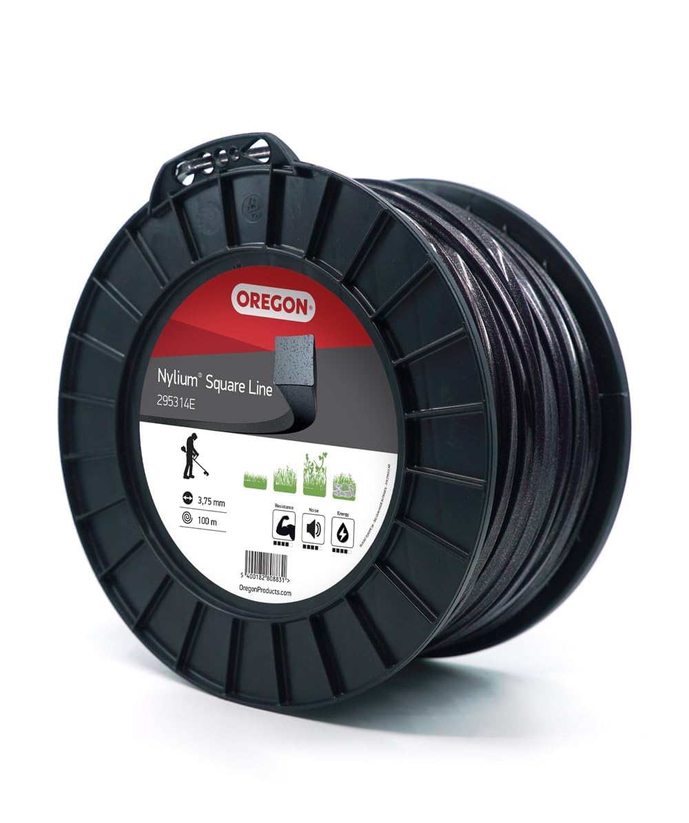 Oregon Square Shaped 3.75mm Strimmer Line with Aluminium Particles, Tackles Grass, Weeds & Thick Vegetation, Professional Heavy Duty Strimmer Wire, Fits Most Standard Models, 3.75 mm x 100m (295314E)