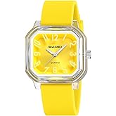 Gosasa Fashion Women’s Watch Big Arabic Numbers Square Dial Easy to Read Waterproof Casual Ladies Analog Quartz Watch with Colorful Silicone Strap