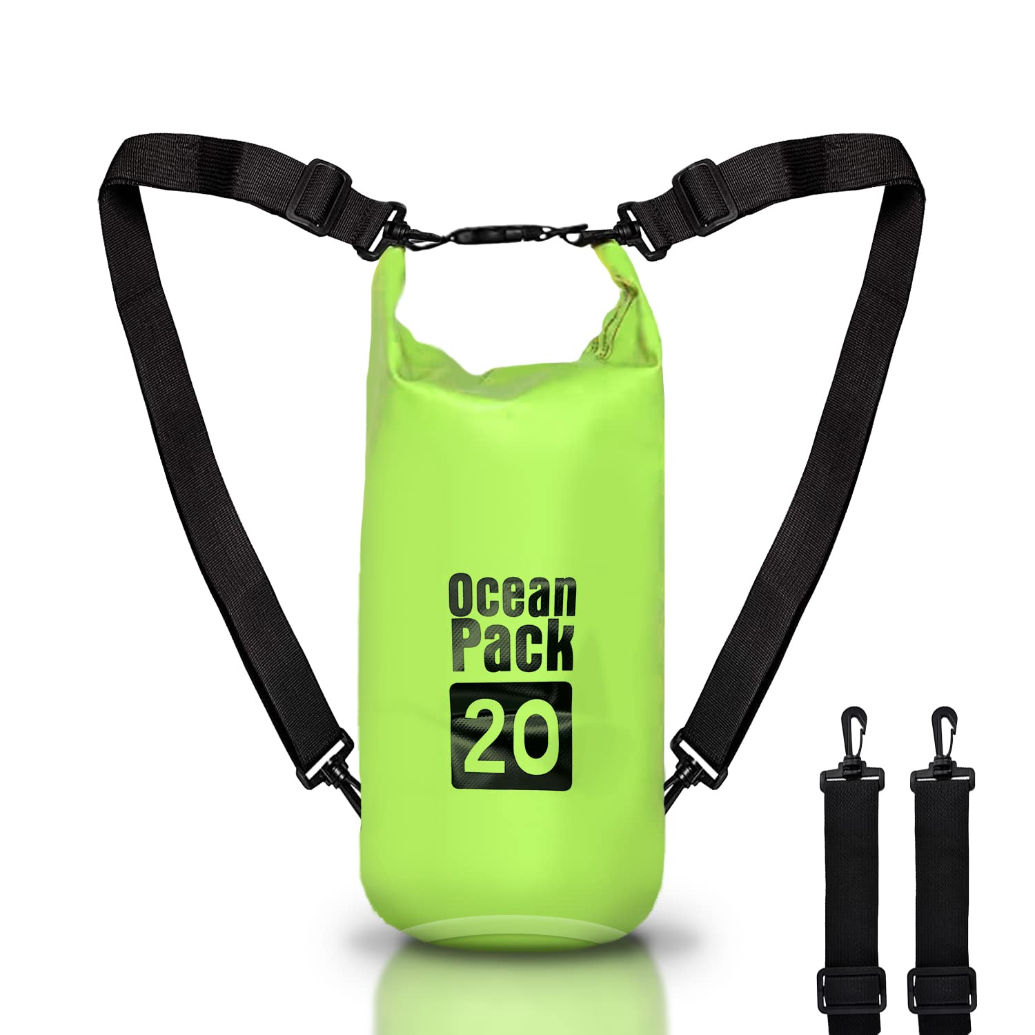 Dry Bag, Waterproof Backpack, Roll Closure and Shoulder Strap, Waterproof Mobile Phone Bag and Waist Bag for Sea Boat Fishing Rafting Beach Water Sports, green, 20l, Waterproof bag