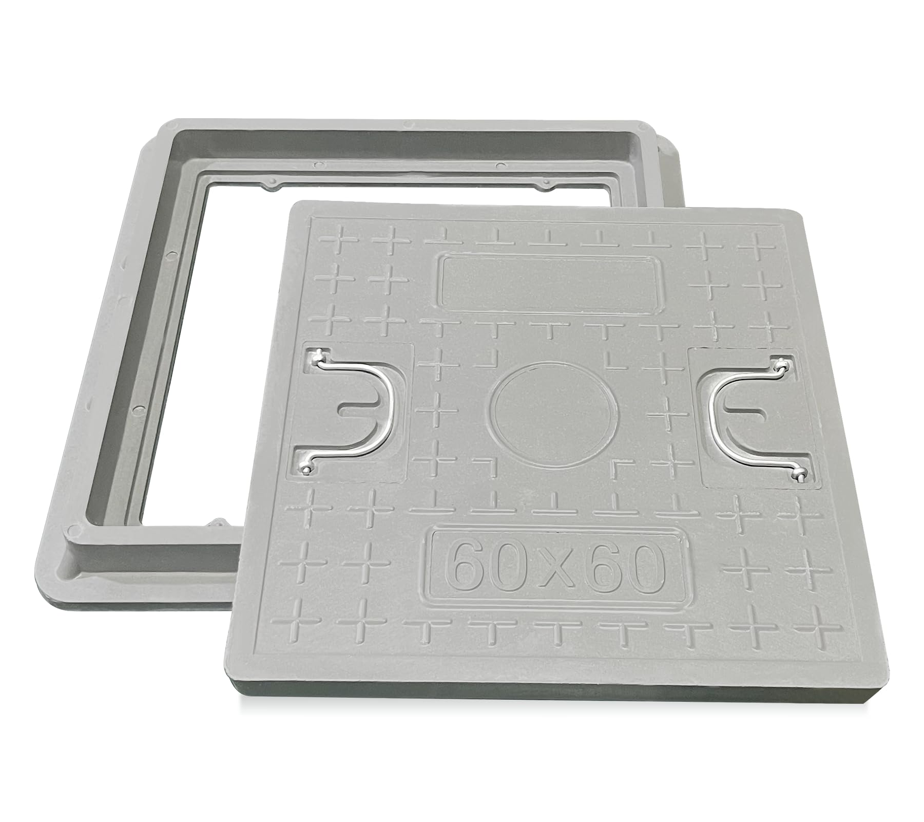 Photo 1 of Natotela Solid Manhole Cover and Frame 24x24in,Square Fiberglass Septic Tank Cover Size 20x20in,Clear Opening Size 17.3x17.3in,Catch Basin Cover, Reinforced Steel Embedded Sewer Cover with Handle