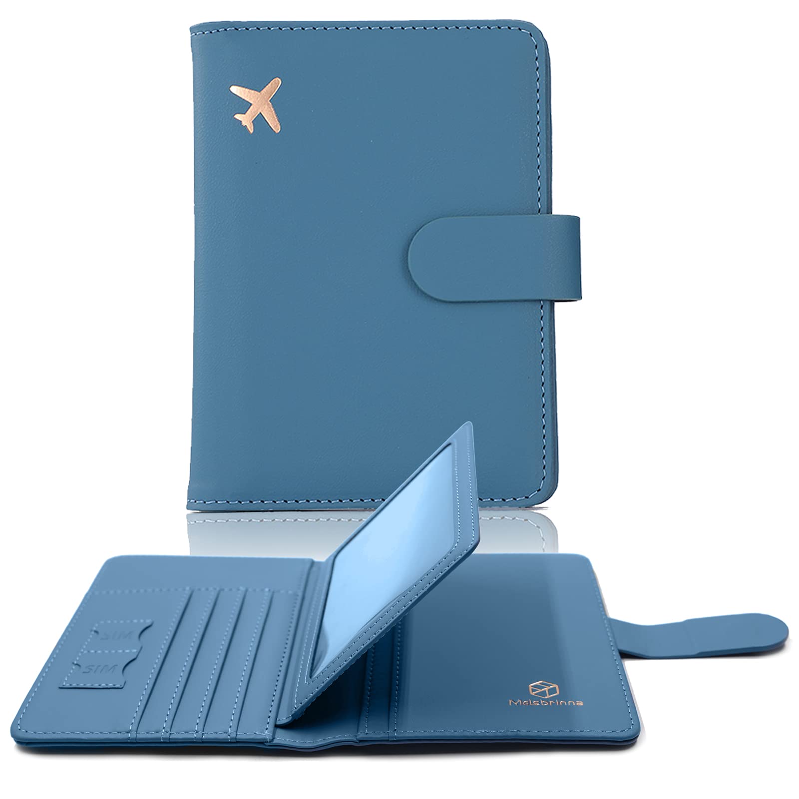 Melsbrinna Rfid Passport Holder for Travel women/Men, Cute Passport Wallet Rfid Blocking Card Slots, Rfid Passport Cover/CaseTravel Wallet, Passport Book Holder (1, Blue)