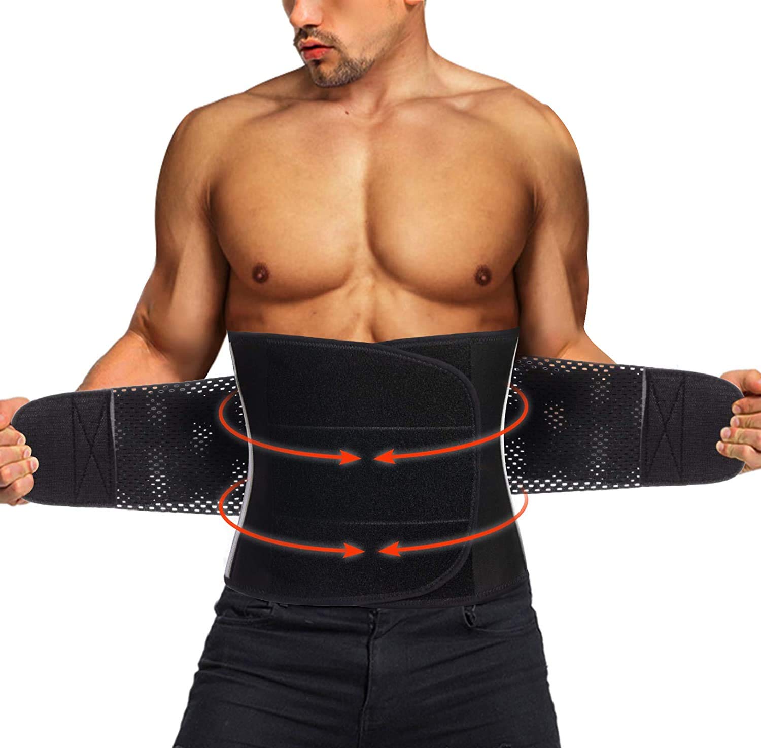 Photo 1 of TAILONG Neoprene Waist Trimmer Ab Belt for Men Waist Trainer Corset Slimming Body Shaper Workout Sauna Hot Sweat Band (Black with Band, L)