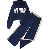 YOURUIKEY Girls' Clothing Set Crop Top Letter Hoodie Sweatpants Fall Winter Outfits Tween Girl Trendy Clothes Activewear 8-12