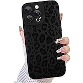 TEAUGHT Compatible with iPhone 15 Pro Max Case Cute Pattern Black Leopard Print Cheetah Camera Protection Cover, Cheetah Pattern Phone Case Silicone for Girls Women