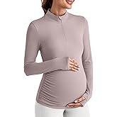 G4Free Maternity Long Sleeve UV Pregnancy Workout Tops Thumb Hole Wicking Side Ruched Rash Guard Sun Shirts for Athletic(Gray Lilac,XS)