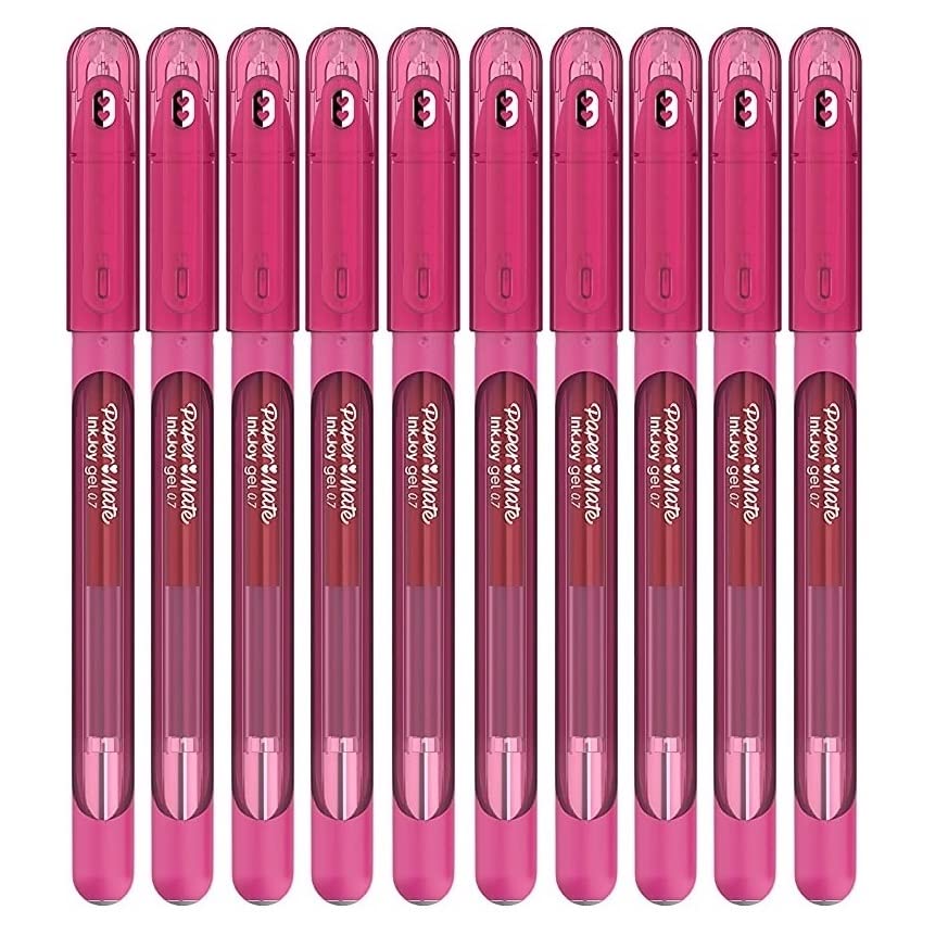 Newell Brands 10x Paper Mate InkJoy Capped Gel Ink Pens Assorted Colours 0.7mm Medium Point Nib Tip Adult Colouring Set (Pink)