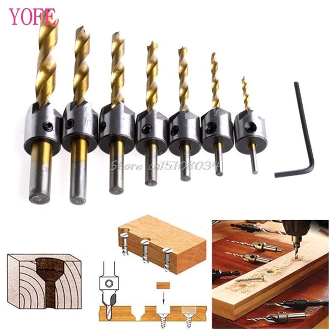 Generic 7Pcs 3-10mm Hss 5 Flute Countersink Drill Bit Set Reamer Woodworking Chamfer New -S018 High Quty