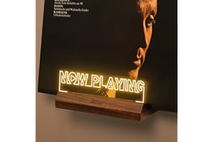 Onmiwod Light Up Now Playing Vinyl Record Stand Wall Mount, Record Holder Wall with Adjustable Warm White Light, Wooden Acrylic Holder for Vinyl Album Display and Storage, Gifts for Music Lovers