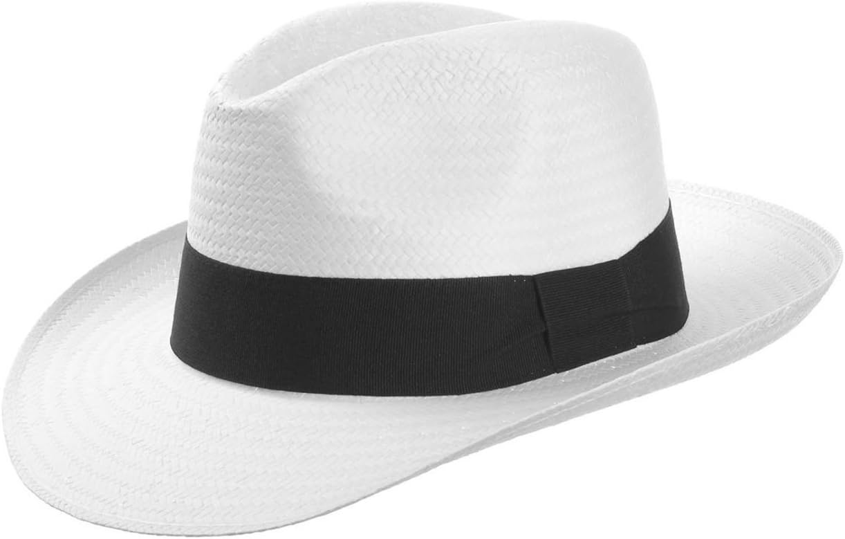 White Mountain Straw Hat (Fedora) with Grosgrain Ribbon, Attractive Hat for the Summer, Hat comes in White or Black, Sun Hat in Various Sizes - Perfect for Holiday or at Home in the Garden