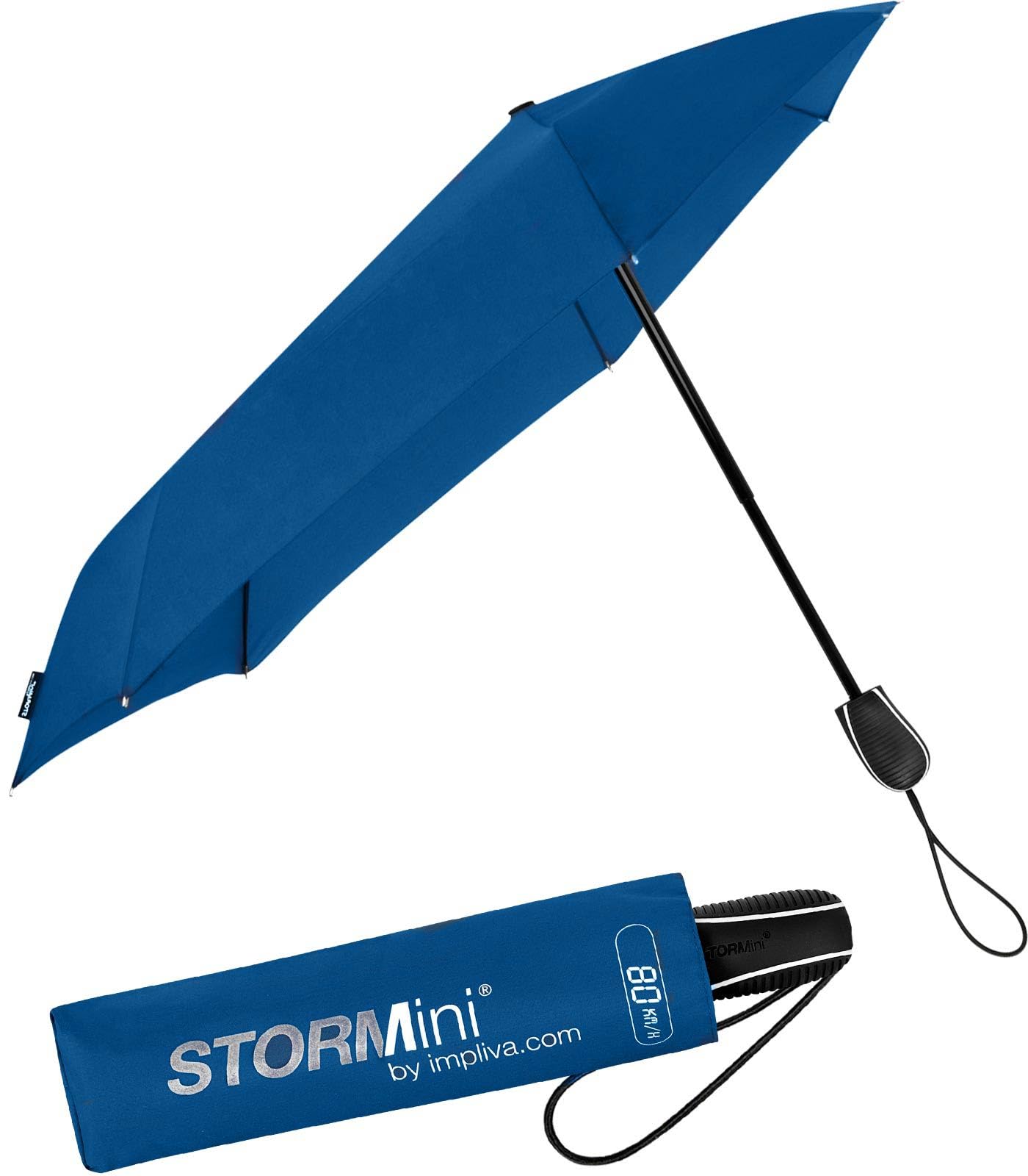 Impliva STORMini® Aerodynamic Folding Storm Umbrella - Black - Modern Style - Windproof up to 80 km/h