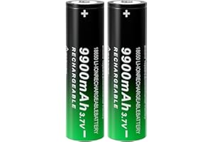 CWUU 18650 3.7V Rechargeable Battery with 9900mAh Capacity 3.7V Battery Button Top Type High Performance Batteries for Doorbells, Flashlights, Headlamps & More, 2 Pcs