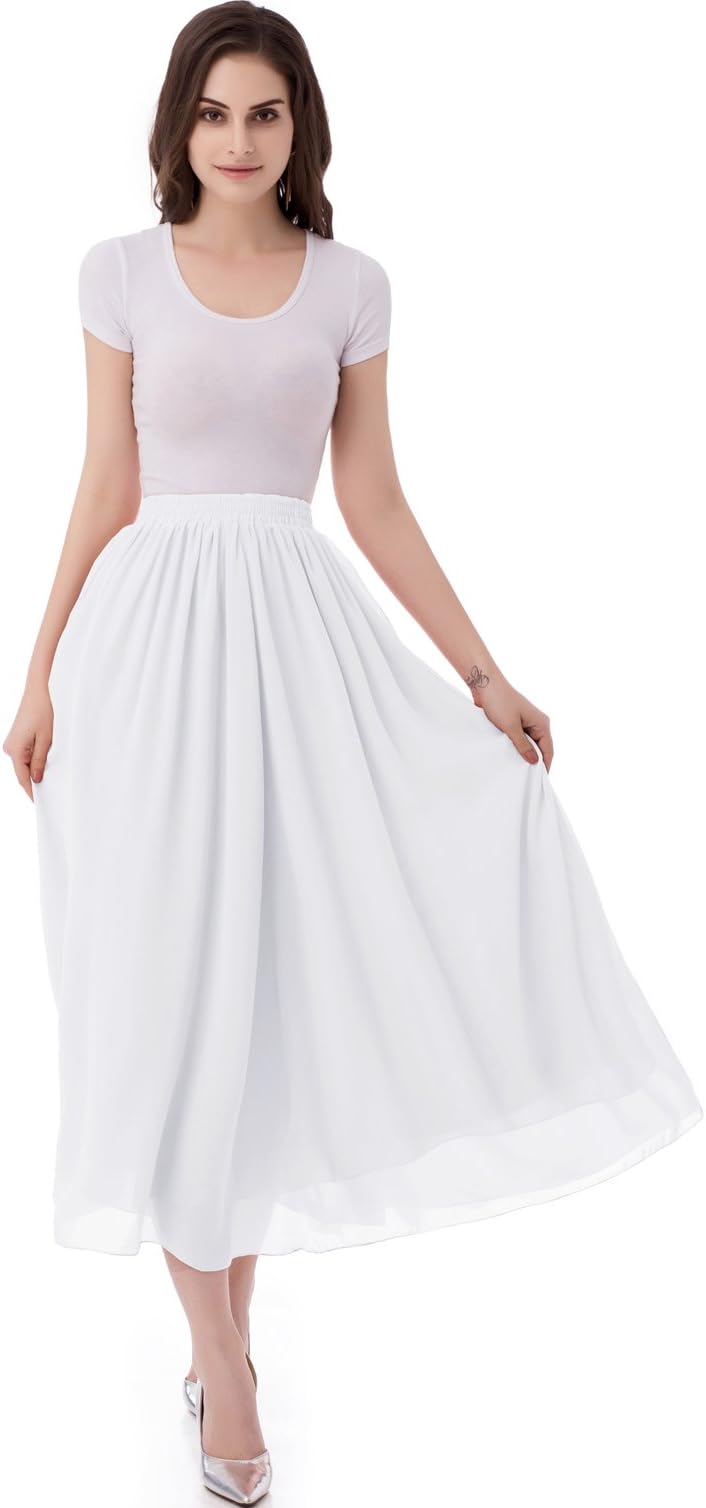 emondora Women's Chiffon Long A-line Retro Skirts Pleated Beach Maxi Skirt