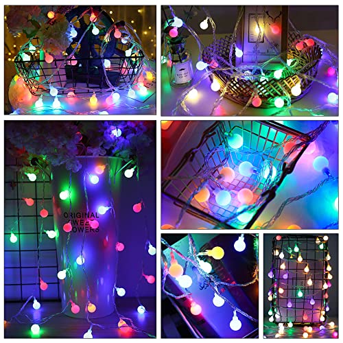 120led Lichterkette Kugeln, 17M Lichterkette Außen Bunt, Partylichterkette mit Stecker für Innen und Außen, 8 Modi und Merk Funktion, Ideale Party deko, Kinderzimmer, Balkon, Weihnachtsbeleuchtung