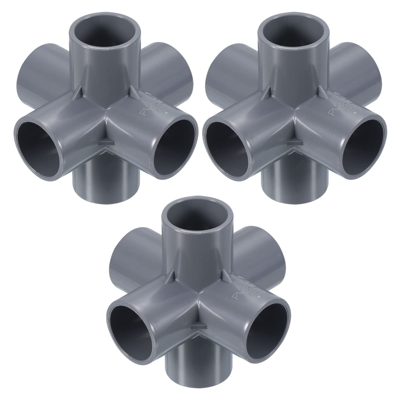 PATIKIL 1" ID 6 Way Elbow Pipe Fittings UPVC, 3 Pack Joint Coupling Pipe Adapter for Pipe Connection, Gray
