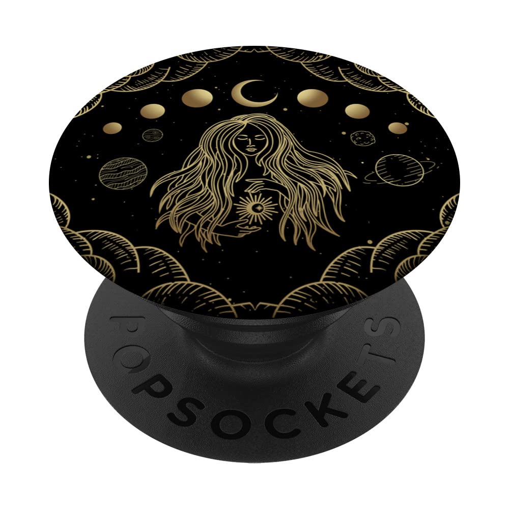 Celestial Moon Phases Astrology Women Flowers Aesthetic PopSockets Swappable PopGrip