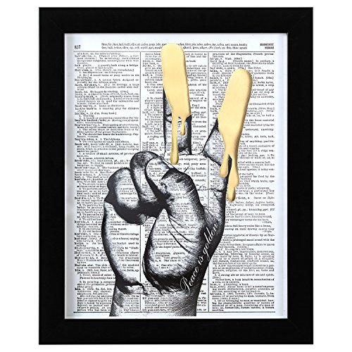 Rivet Metallic Peace Sign Vintage Dictionary Print, Black Frame, 20" x
26"