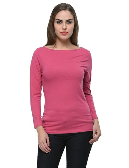 Levender Cotton Spandex Boat Neck Top for Women(XS-4XL)