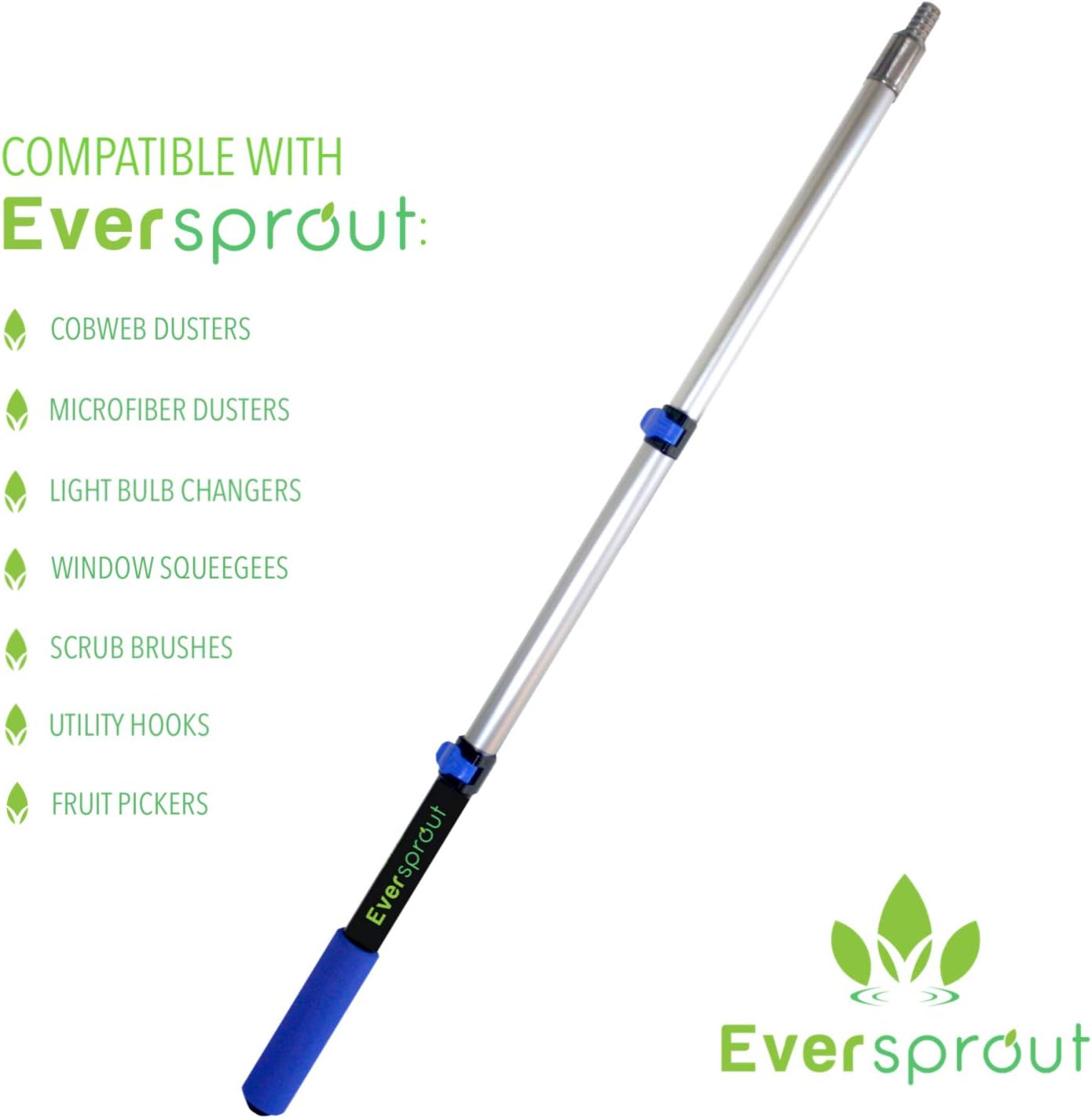 EVERSPROUT 1.5-to-3.5 Foot Scrub Brush (8-10 Ft. Standing Reach) | Built-in Rubber Bumper | Lightweight Extension Pole Handle | Soft Bristles wash Car, RV, Boat, Solar Panel, Deck | No Scratch Brush: Automotive