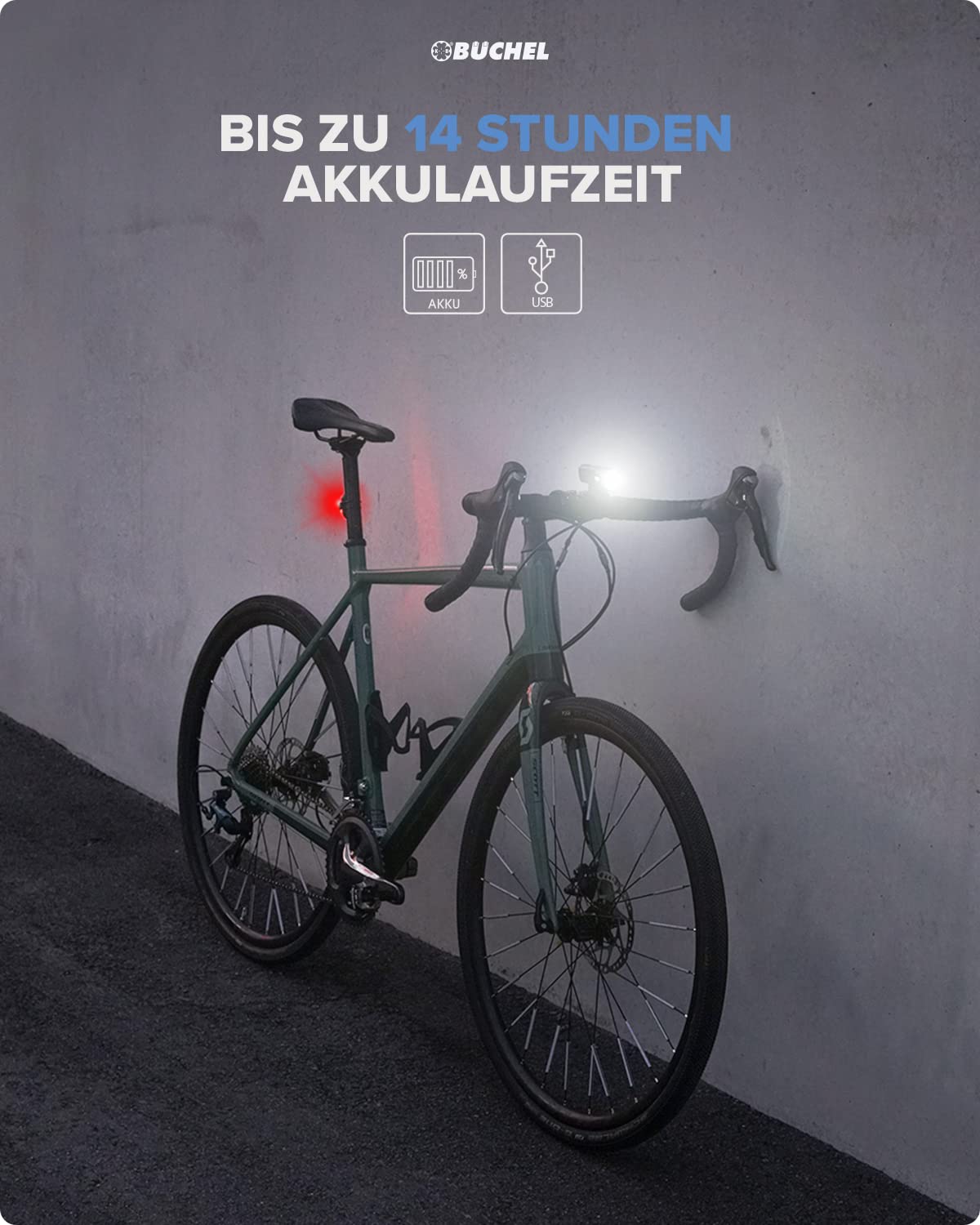 Büchel BLC 720 Fahrradlichter Set I 70/30/15 Lux I StVZO zugelassen mit bis zu 14h Akkulaufzeit I Aufladbares Fahrrad licht LED für vorne + hinten I Rücklicht Fahrrad, fahrradlicht vorne I Micro-USB 5