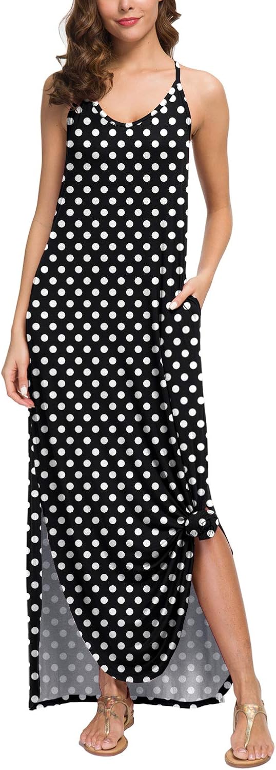 GRECERELLE Women's Summer Casual Loose Dress Beach Cover Up Long Cami Maxi Dresses with Pocket at  Women’s Clothing store