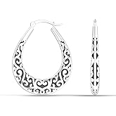 LeCalla 925 Sterling Silver Bali-Style Hoop Earrings Lightweight Click-Top Italian Antique Earring Hoops for Women