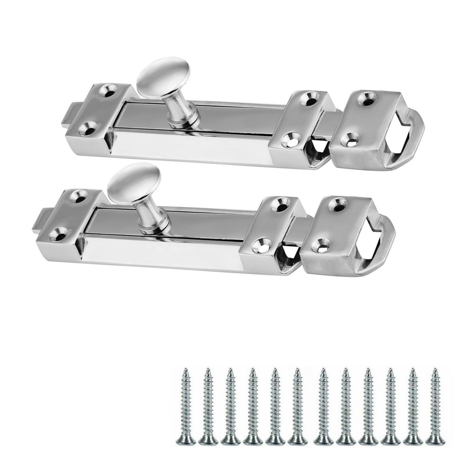 rflaueo 2pcs 100mm Polished Chrome Door Bolt Door Bolts for Internal Doors Flat Slide Safety Door Bolt with Screws for Bedrooms, Bathrooms, Cupboards and Storage Units(U155-2)